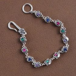 925 Sterling Silver Multi-colored Stones Bracelet Gift 