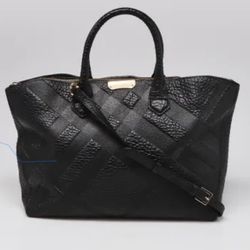 Burberry Black Embossed Check Leather Dewsbury Tote Bag