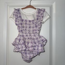 Baby Girl Outfit - Purple Floral Romper with Ruffles (Size 24m)