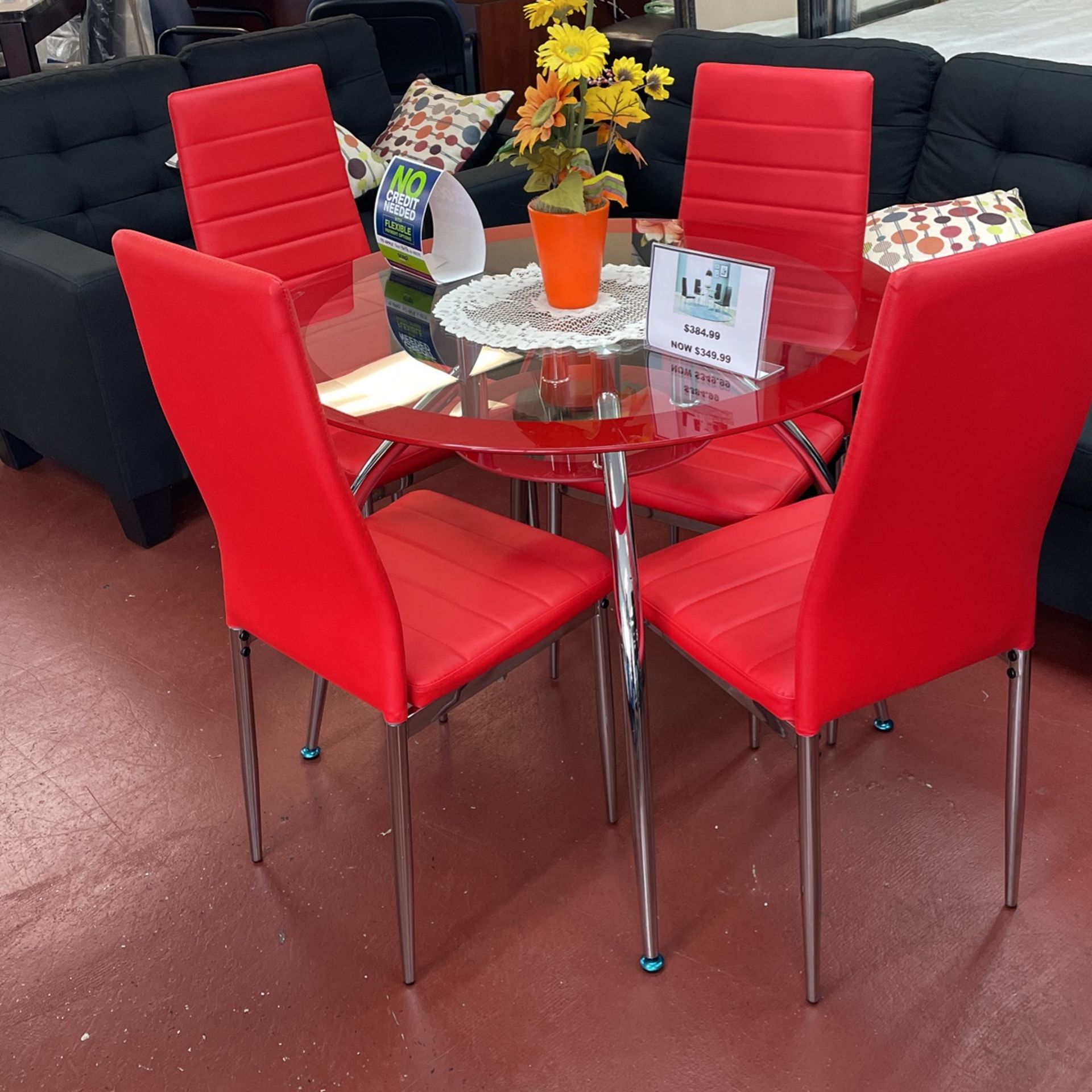 Red Kitchen Table W/ 4 Chairs 