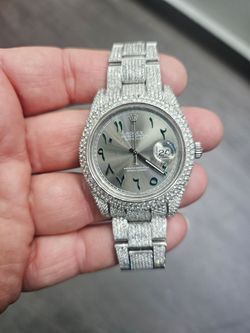 Rolex 41mm Datejust 17ct Iced Out Arabic Diamond  Oyster Steel Watch 116300