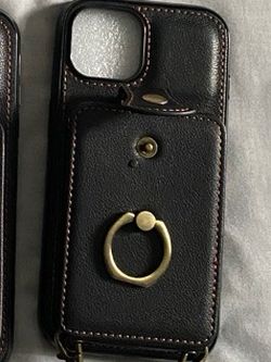 Black Leather Phone Case with Ring