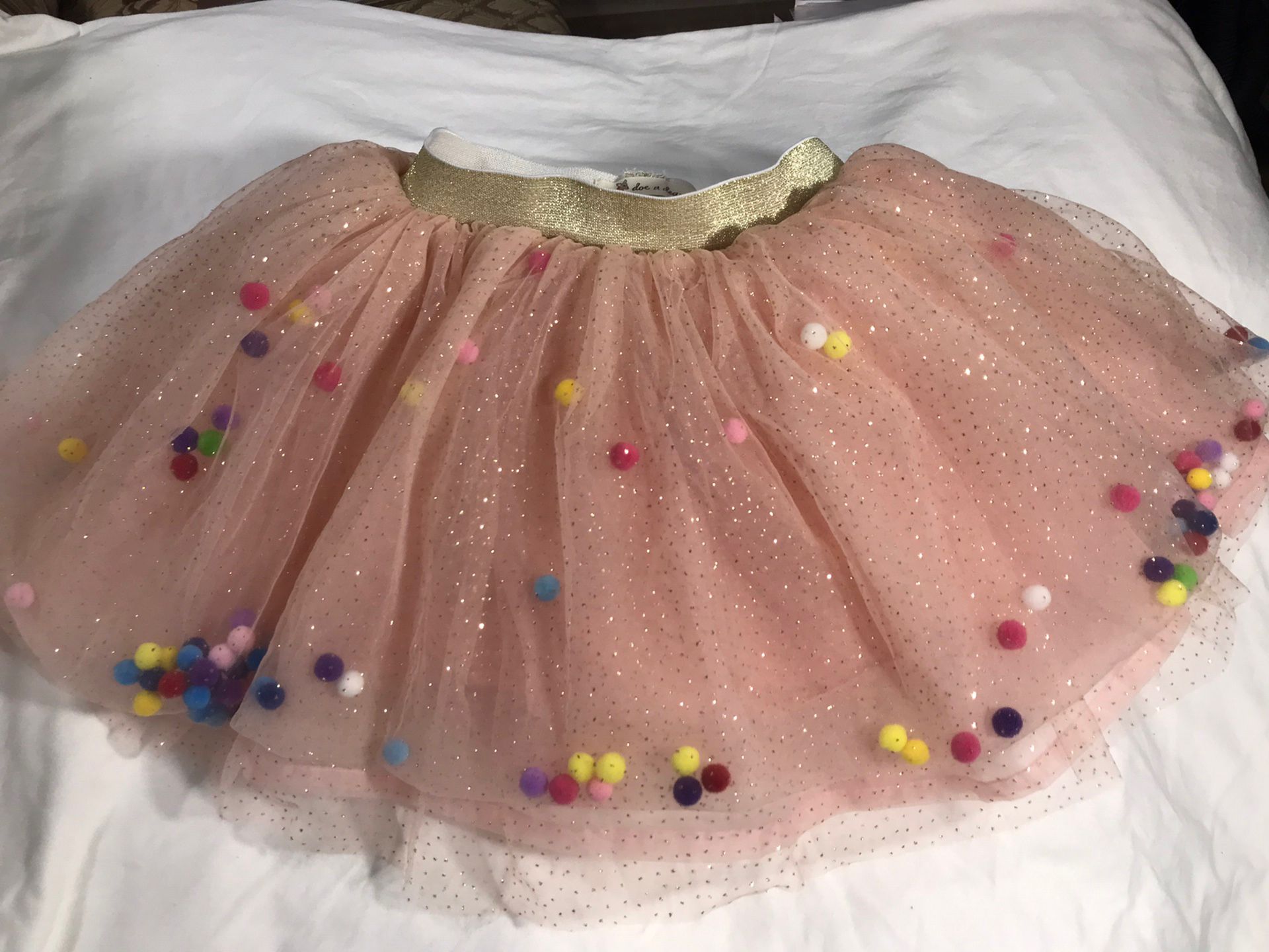 Fun And Sparkly Tulle, Glitter And Pom Poms Girls Skirt