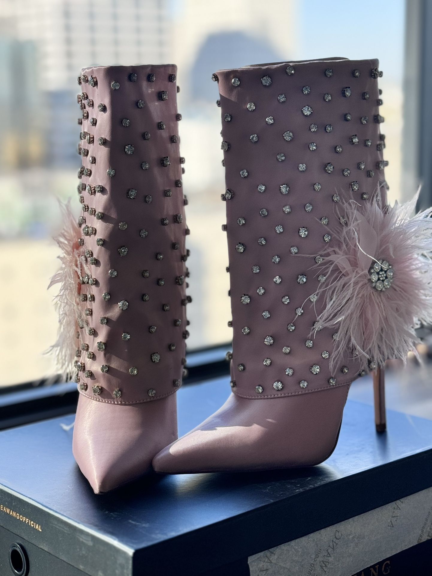 Brand New Azalea Wang Blaise Pink Diamond Studded Boot