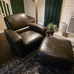 Genuine Leather Sofa And Chair With Ottoman 