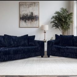 NEW NAVY BLUE SOFA AND LOVESEAT, INCLUDING FREE DELIVERY PAY UPON ARRIVAL OPTION