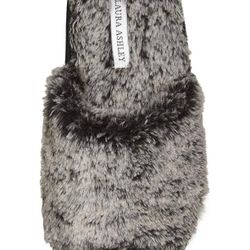 Women's Faux Fur Plush Open Slippers, Grey, Large