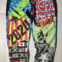 Pre Owned Excellent  Zumba Wear Joggers  2020  Flags Countries Tiger Stars Stripes  Adjustable Velcro Ankle  Multicolor  Women  Size Small