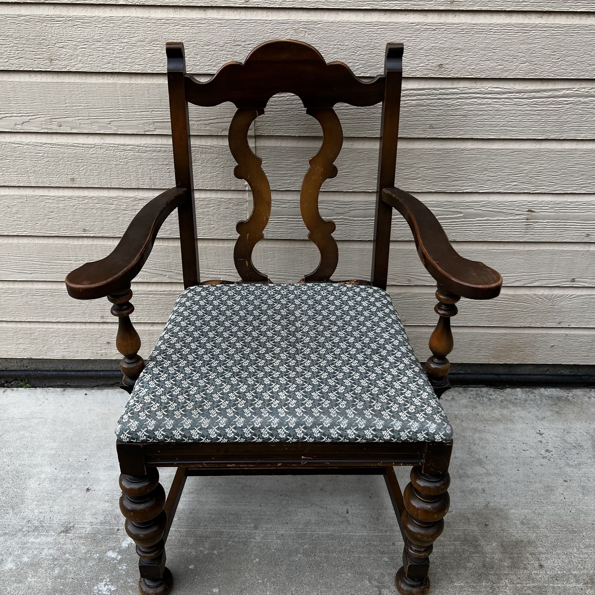 Vintage Wood Dining Chair Upholstered