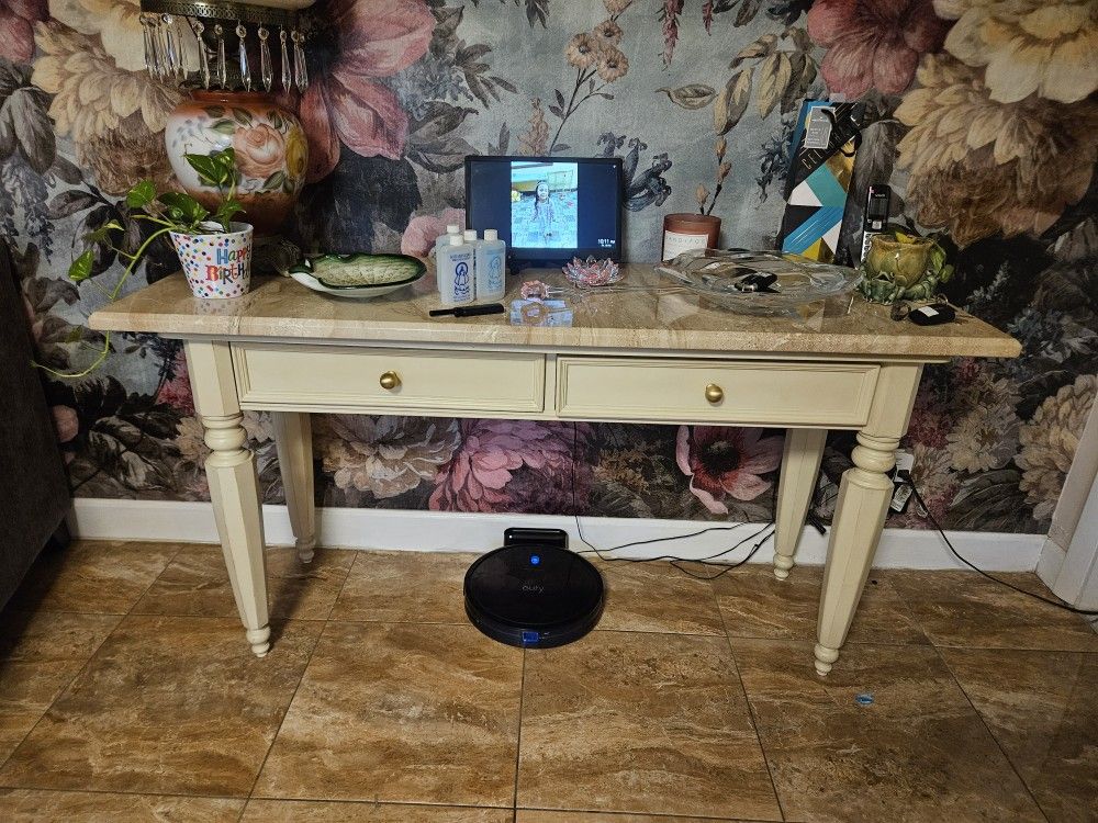 French Country Desk – Solid Wood Desk With Drawers, 35 inch Solid Wood Computer Desk for Entryway, Living Room