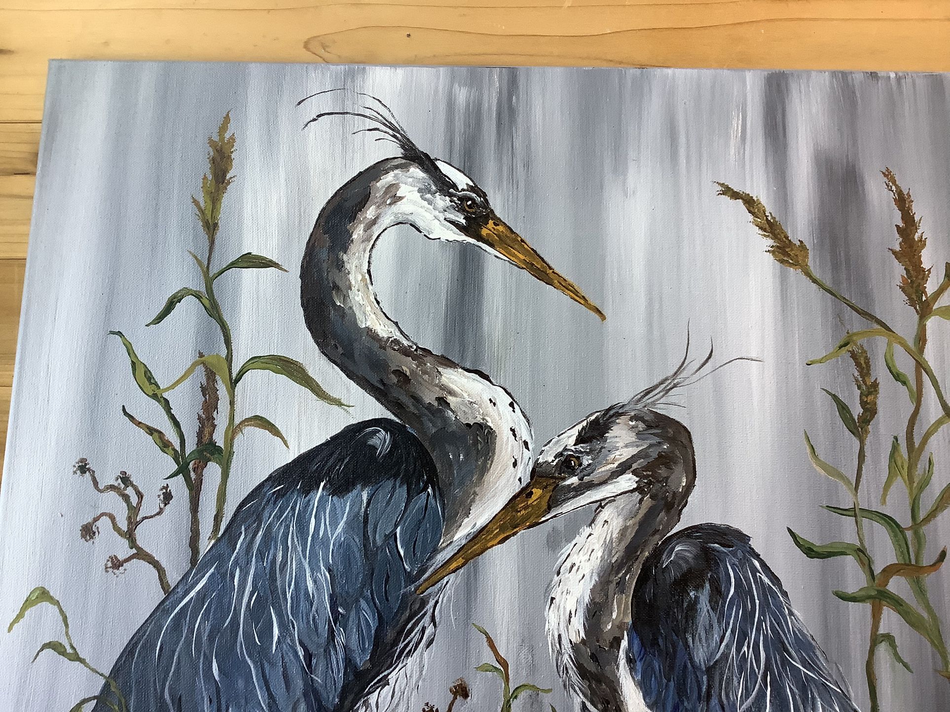 Pair Of Beautiful Herons Original Painting 