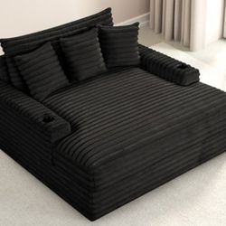 Brand New Black Super Plush Chenille Chaise Sofa Lounge 