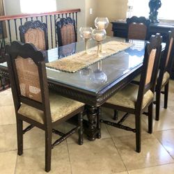 Antique Cedarwood (Glass Table Top) Dining Set