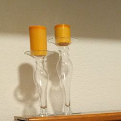 2 Large Glass Candelsticks. Great For Wedding Table Or Bridal Showers.