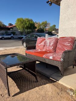 NEW PATIO SOFA WITH COFFEE TABLE NEW ASSAMBLED FROM THE BOX