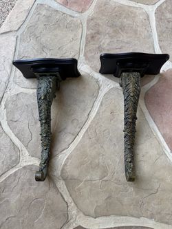 Large Matching Pair of Ornate Wall Sconces Shelves