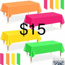 12 Pack Plastic Table Cloth Disposable Assorted Neon Colorful Rainbow Tablecloth 54 X 108 Inch Rectangle Bulk Solid Color Table Cover Party Supplies B