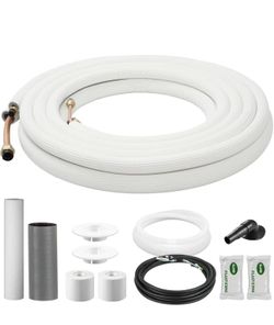 Della 25 Ft Mini Split Line Set, Includes 3/8" & 1/4" O.D. Copper Pipes with Flared Nuts and a 3/8" Thick White PE Insulated Coil, Perfect for Mini Sp
