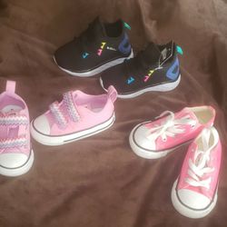 3 Pair Of Like New Sneakers Toddler Girl Size 5 and 6 & Size 7 Cowgirl Boots Like New 