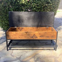 New Industrial Shoe Storage Bench with Padded Seat and Metal Shelf, Sturdy Steel Frame,