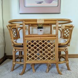 Bamboo & Rattan Boho Honeymoon Breakfast / Dining Table & Swiveling Chair Set