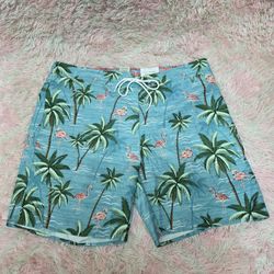 St. John's Bay Swim Shorts Men 2XL Multi Hawaiian Mesh Elastic Waistband On Back
