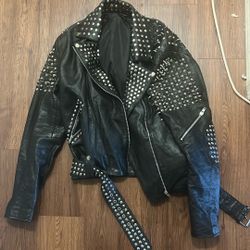 Official 100% Genuine Leather Biker Coat Very Heavy Excellent Quality Size Large