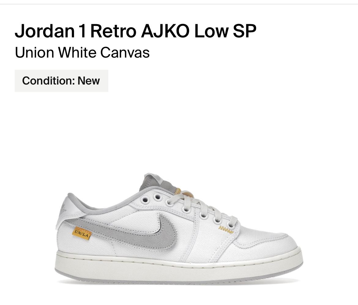 Jordan 1 AJKO Low Union White Canvas