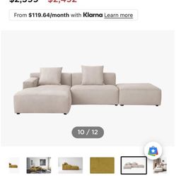 Marino Suedette 3-Piece Chaise Sectional Sofa with Ottoman by Acanva