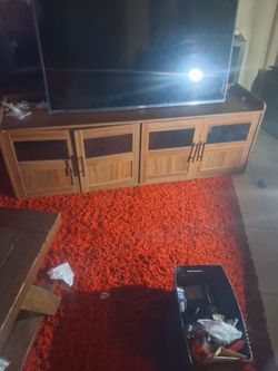 Wood TV Stand with Glass Door Cabinets