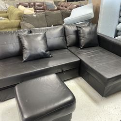 SECTIONAL SOFA BED  GARAGE AND OTTOMAN BLACK FREE DELIVERY 🚚 