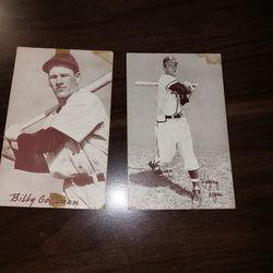 Rare Vintage 1947-66 Baseball Exhibit Cards - Billy Goodman & Johnny Logan (Sample Stamped)