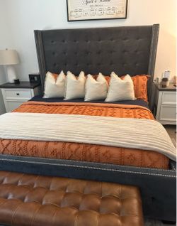 King size grey tuffed bed frame