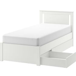 Single Bed Twin Size IKEA White Color With Storage 