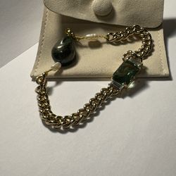 Green Baroque Pearl, Rhodium Plated Bracelot