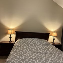 Cal King Bedroom Set - Bed, Mattress With Box spring, 2 Night Stands, Dresser With Mirror & High Dresser