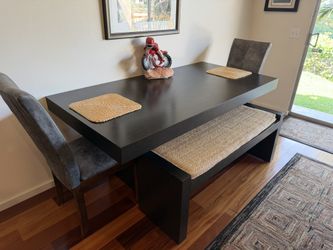 dining room Table Bench Seat, Two Leather Chairs