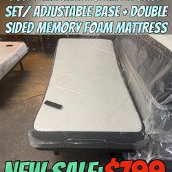 NEW TWIN XL ADJUSTABLE BASE SET/ADJUSTABLE BASE + DOUBLE SIDED MEMORY FOAM MATTRESS 