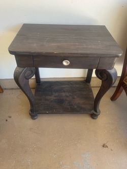 Dark Wood End Table with Drawer