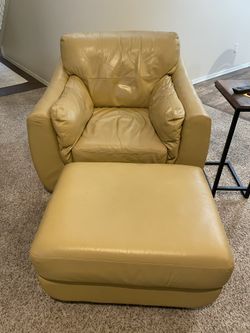 Yellow Leather Chair And Ottoman
