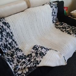 Just Finished A Crochet Cover Of White, Black And Gray Great For The Winter Month.