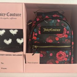 Juicy Couture Black Rose Backpack And Black Heart Cozy Socks 