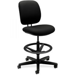 HON ComforTask Task Stool, Adjustable Footring, Supports Up to 300 lb, 22" to 32" Seat Height, Black(Chair Arms Included)