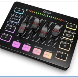 FIFINE Gaming Audio Mixer, Streaming RGB PC Mixer with XLR Microphone Interface, Individual Control, Volume Fader, Mute Button, 48V Phantom Power,