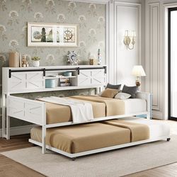 New Daybed with Trundle Bed, Barn Door Storage and USB Charging Station