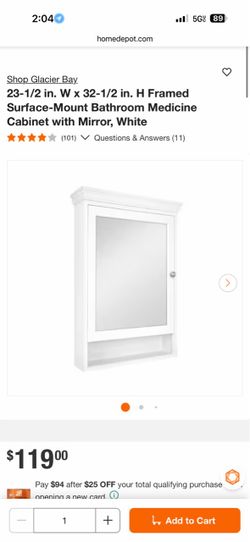 Shop Glacier Bay. 23-1/2 in. W x 32-1/2 in. H Framed Surface-Mount Bathroom Medicine Cabinet with Mirror, White