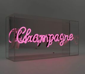 “CHAMPAGNE” Pink Glass Neon Box Sign | Handmade Luxury Décor