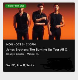 Jonas Brothers Burning Up Tour Ticket Miami