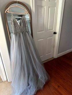 Silver Beaded Tulle Ball Gown Prom Dress