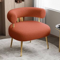NEW-Mid Century Sherpa Boucle Accent Chair/Orange